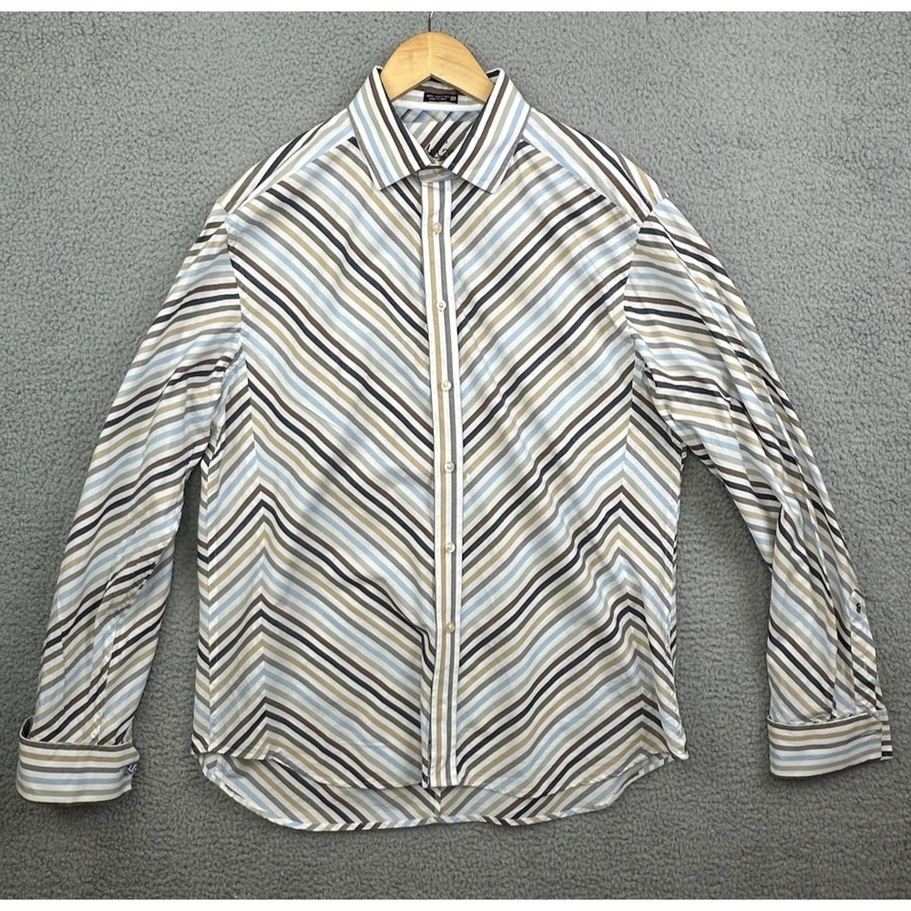 Robert Graham Dress Shirt Mens 2XL Multicolor Striped Long Sleeve French Cuffs